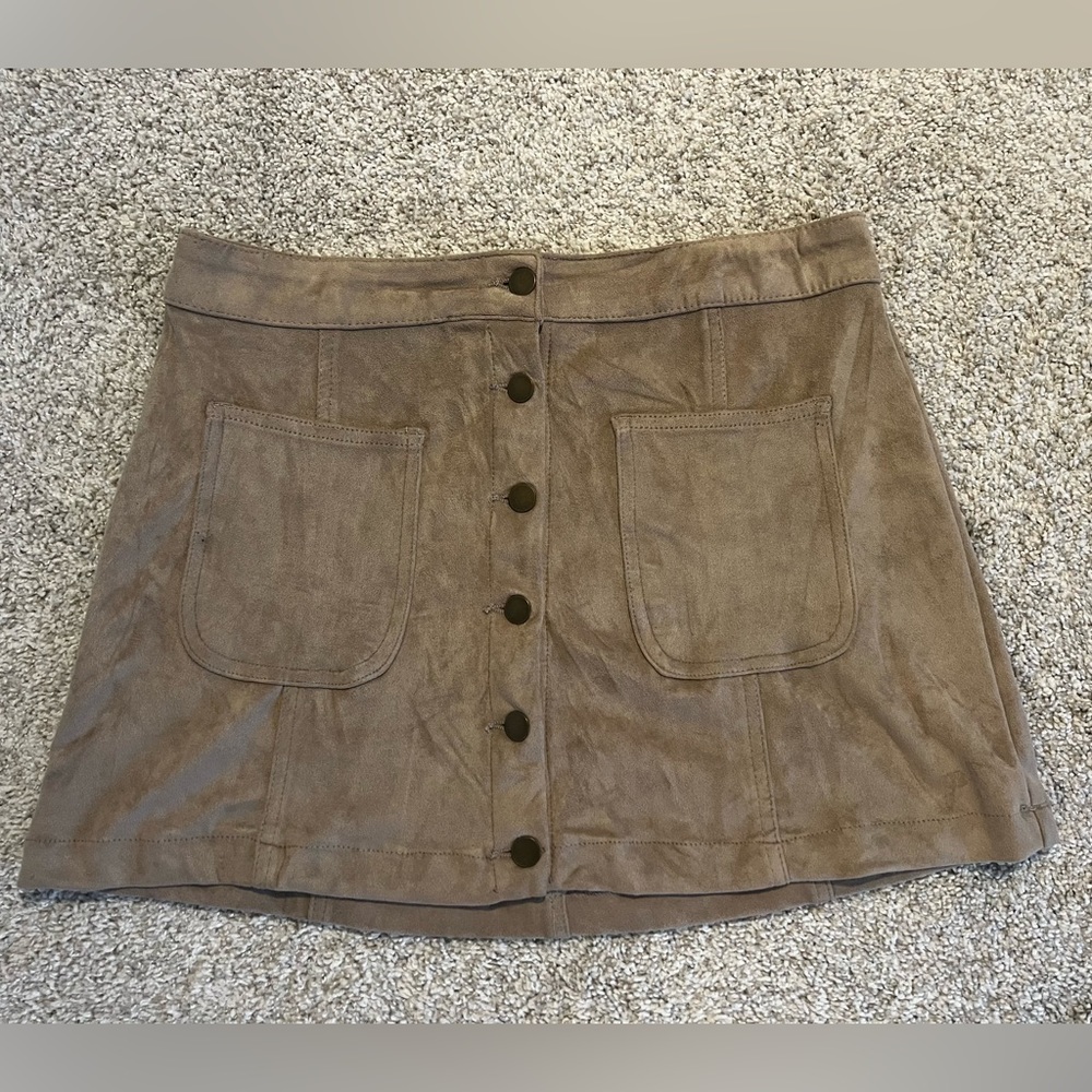 Altar’d State Tan Button-up Suede Skirt